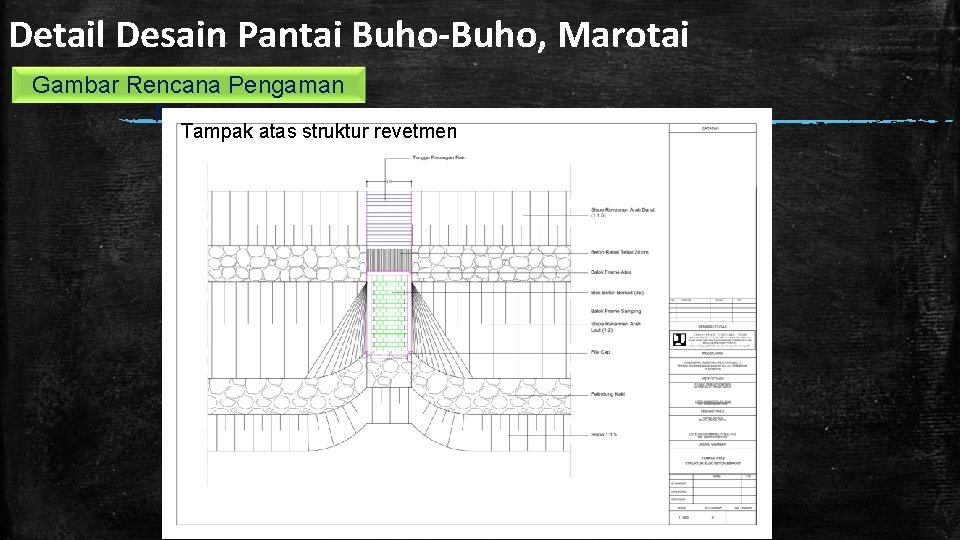 Detail Desain Pantai Buho-Buho, Marotai Gambar Rencana Pengaman Pantai Tampak atas struktur revetmen 