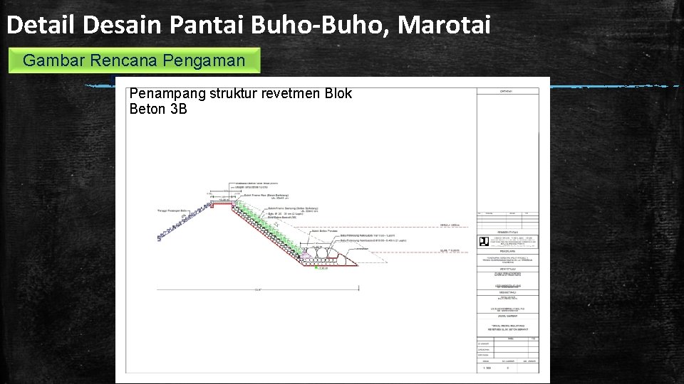 Detail Desain Pantai Buho-Buho, Marotai Gambar Rencana Pengaman Pantai Penampang struktur revetmen Blok Beton