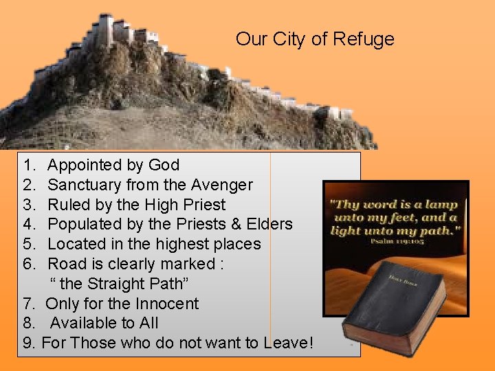 Our City of Refuge 1. 2. 3. 4. 5. 6. Appointed by God Sanctuary