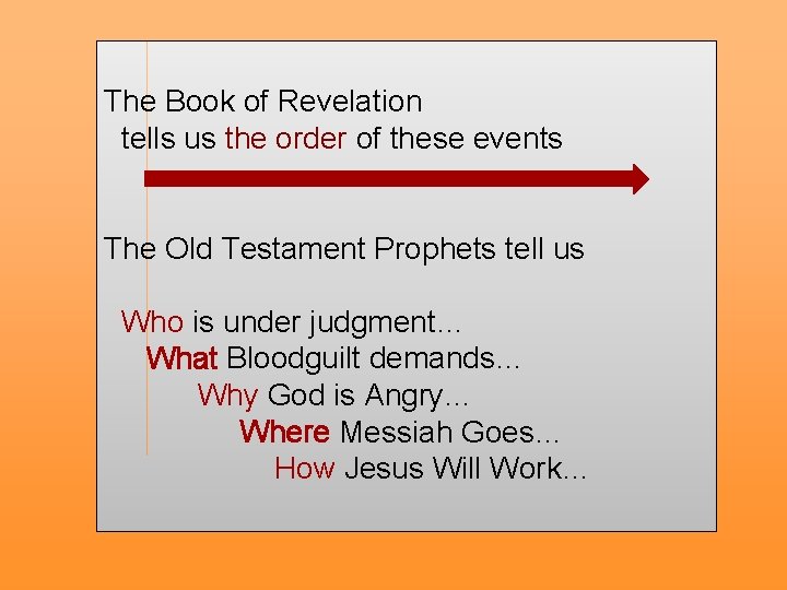 The Book of Revelation tells us the order of these events The Old Testament
