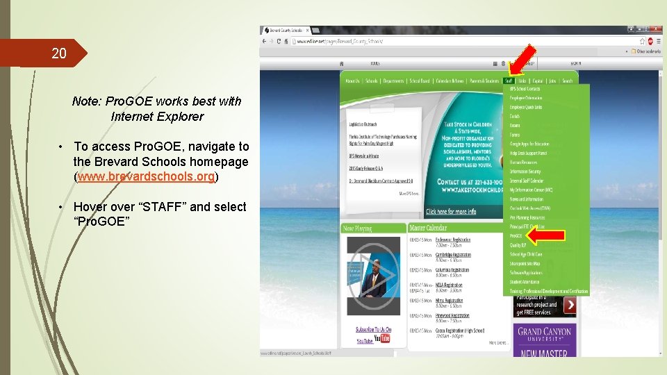 20 Note: Pro. GOE works best with Internet Explorer • To access Pro. GOE,