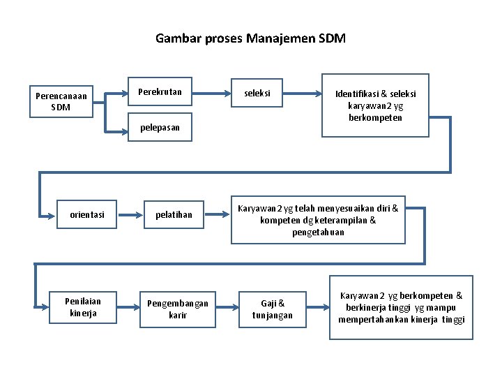 Gambar proses Manajemen SDM Perencanaan SDM Perekrutan seleksi pelepasan orientasi Penilaian kinerja pelatihan Pengembangan