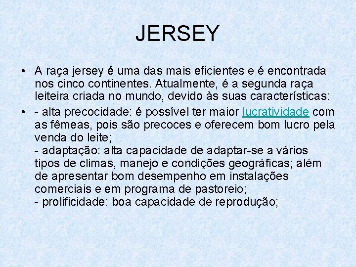 JERSEY • A raça jersey é uma das mais eficientes e é encontrada nos
