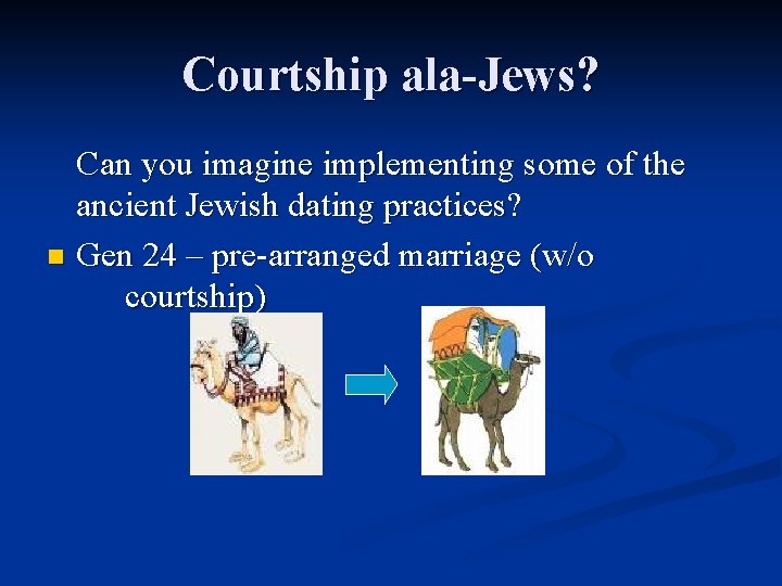 Courtship ala-Jews? Can you imagine implementing some of the ancient Jewish dating practices? n