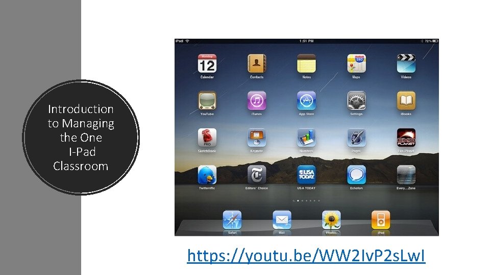 Introduction to Managing the One I-Pad Classroom https: //youtu. be/WW 2 Iv. P 2