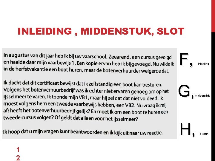 INLEIDING , MIDDENSTUK, SLOT F, inleiding G, middenstuk H, 1 2 slotzin 