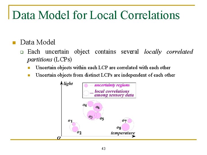 Data Model for Local Correlations n Data Model q Each uncertain object contains several