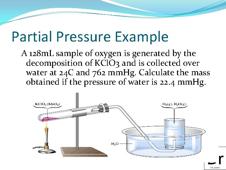 Partial Pressure Example A 128 m. L sample of oxygen is generated by the