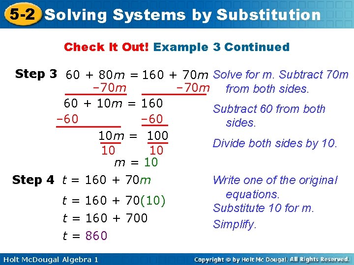 5 -2 Solving Systems by Substitution Check It Out! Example 3 Continued Step 3