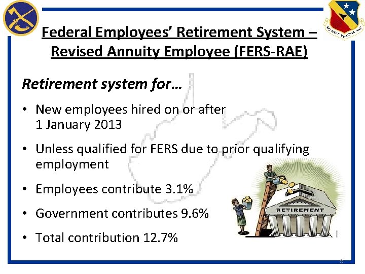 Federal Employees’ Retirement System – Revised Annuity Employee (FERS-RAE) Retirement system for… • New