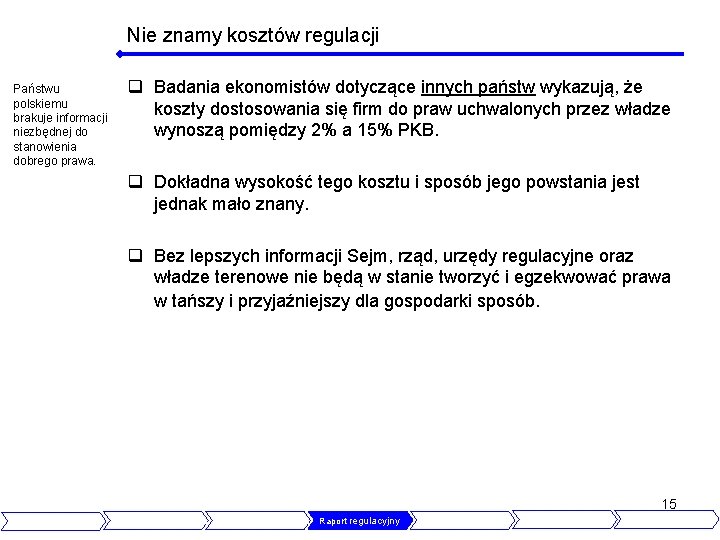 Nie znamy kosztów regulacji Państwu polskiemu brakuje informacji niezbędnej do stanowienia dobrego prawa. q