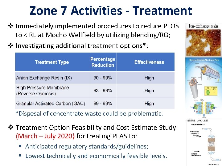 Zone 7 Activities - Treatment v Immediately implemented procedures to reduce PFOS to <