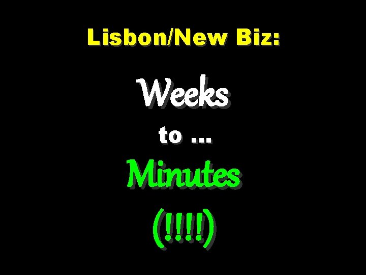 Lisbon/New Biz: Weeks to … Minutes (!!!!) 
