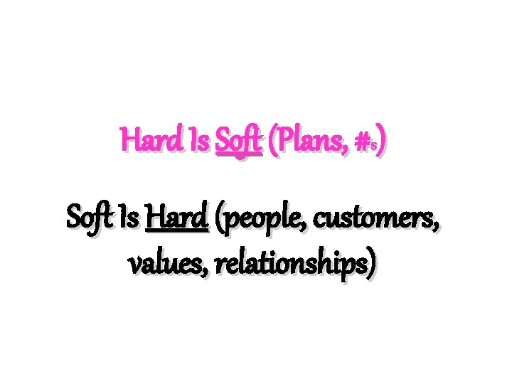 Hard Is Soft (Plans, #s) Soft Is Hard (people, customers, values, relationships) 