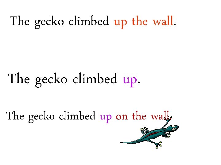 The gecko climbed up the wall. The gecko climbed up on the wall. The gecko climbed up the wall. The gecko climbed up on the wall.