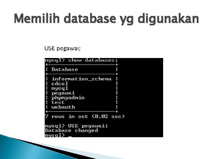 Memilih database yg digunakan 