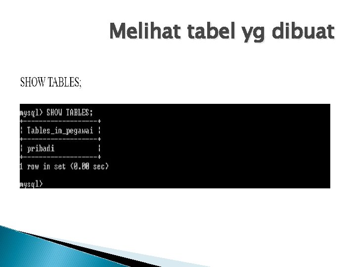 Melihat tabel yg dibuat 