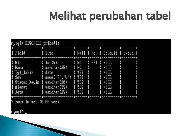 Melihat perubahan tabel 