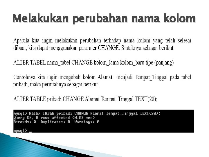 Melakukan perubahan nama kolom 