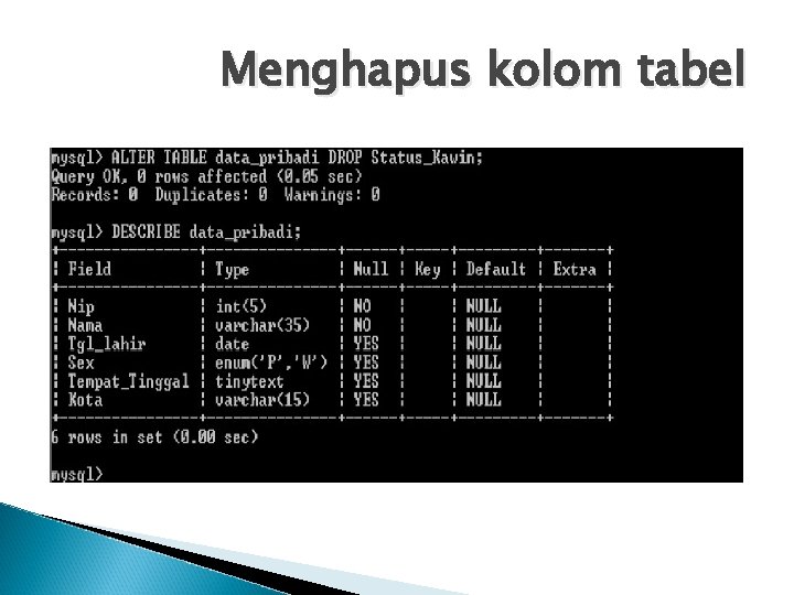 Menghapus kolom tabel 