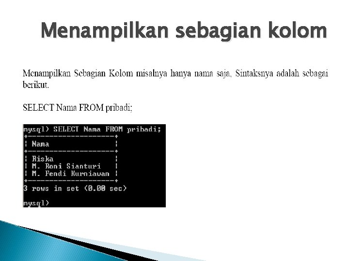 Menampilkan sebagian kolom 