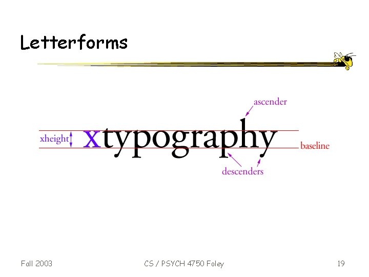 Letterforms Fall 2003 CS / PSYCH 4750 Foley 19 