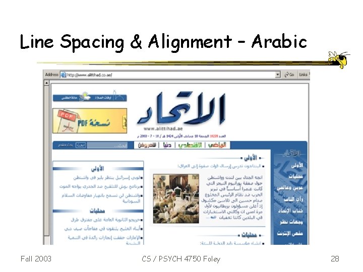 Line Spacing & Alignment – Arabic Fall 2003 CS / PSYCH 4750 Foley 28