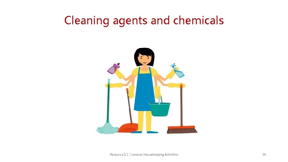 Cleaning agents and chemicals Resource 3. 1: Conduct Housekeeping Activities 28 