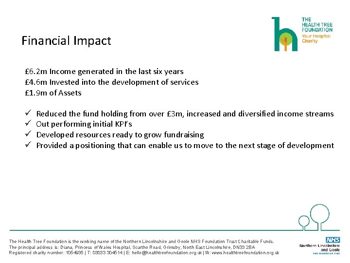 Financial Impact £ 6. 2 m Income generated in the last six years £