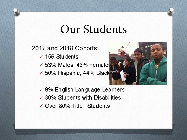 Our Students 2017 and 2018 Cohorts: ü 156 Students ü 53% Males; 46% Females