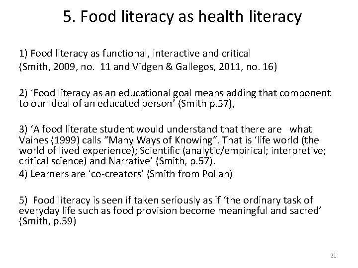 5. Food literacy as health literacy 1) Food literacy as functional, interactive and critical