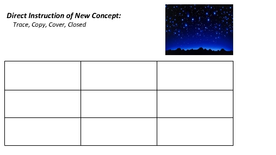 Direct Instruction of New Concept: Trace, Copy, Cover, Closed 