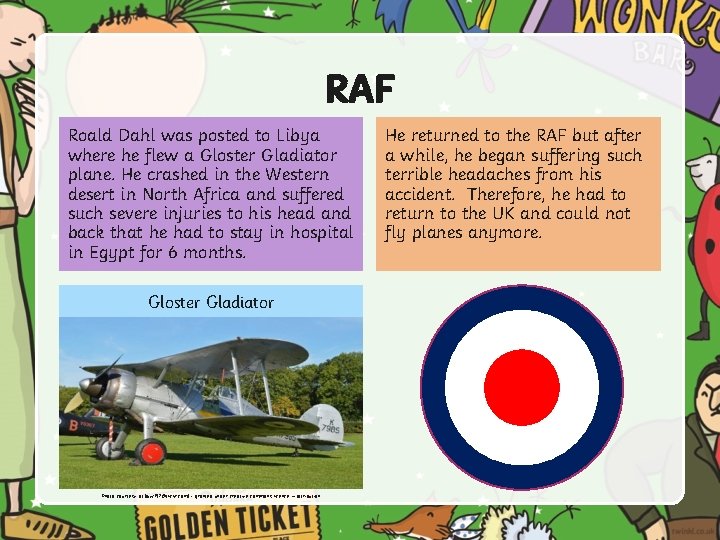 RAF Roald Dahl was posted to Libya where he flew a Gloster Gladiator plane.