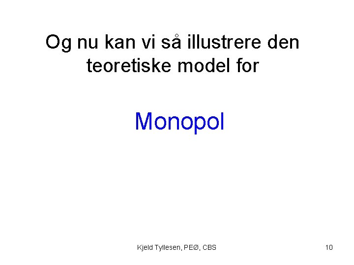 Og nu kan vi så illustrere den teoretiske model for Monopol Kjeld Tyllesen, PEØ,