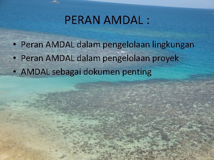 PERAN AMDAL : • Peran AMDAL dalam pengelolaan lingkungan • Peran AMDAL dalam pengelolaan
