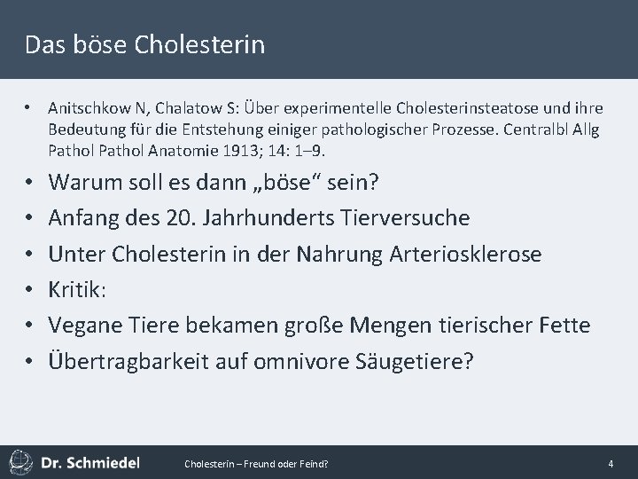 Das böse Cholesterin • Anitschkow N, Chalatow S: Über experimentelle Cholesterinsteatose und ihre Bedeutung