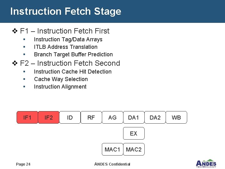 Instruction Fetch Stage v F 1 – Instruction Fetch First § § § Instruction