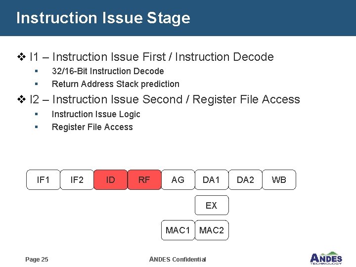 Instruction Issue Stage v I 1 – Instruction Issue First / Instruction Decode §