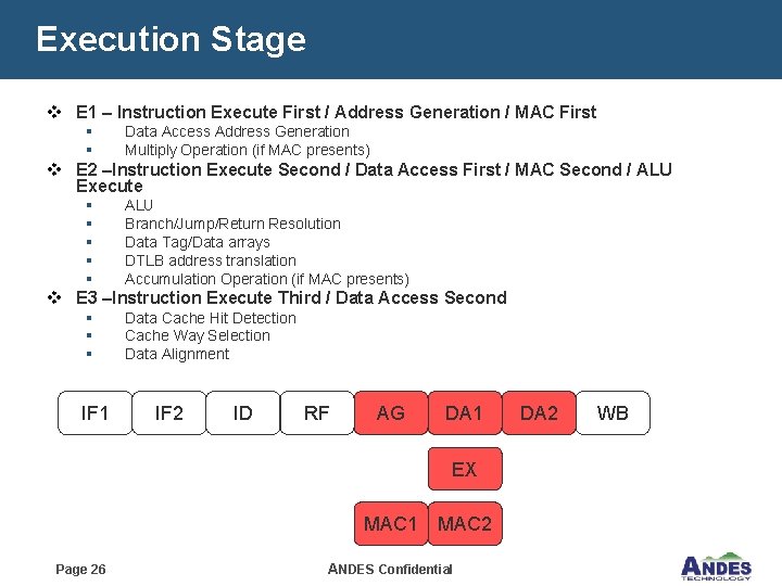 Execution Stage v E 1 – Instruction Execute First / Address Generation / MAC