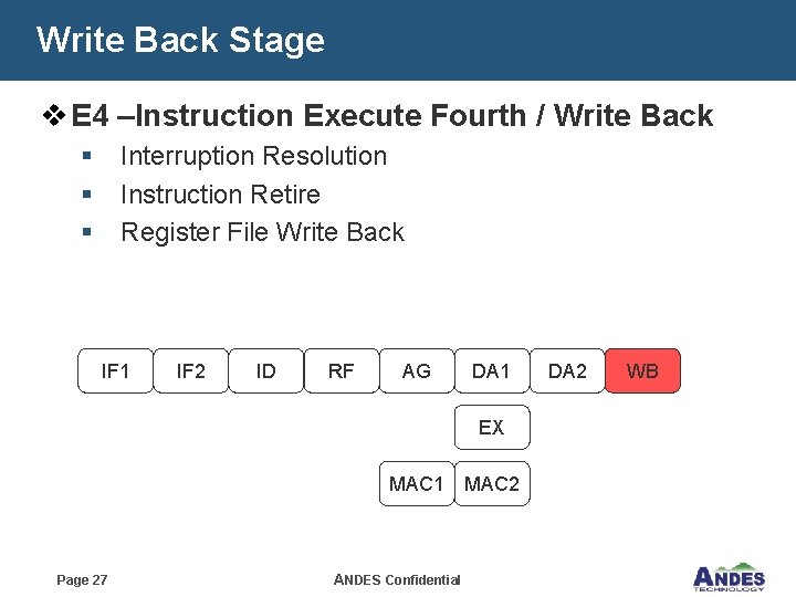 Write Back Stage v E 4 –Instruction Execute Fourth / Write Back § §