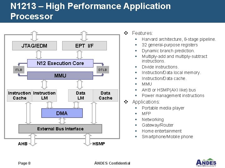 N 1213 – High Performance Application Processor v Features: JTAG/EDM § § EPT I/F