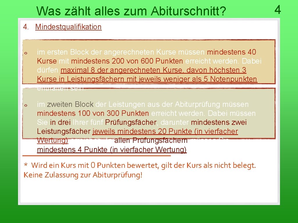 Was zählt alles zum Abiturschnitt? 4. Mindestqualifikation im ersten Block der angerechneten Kurse müssen