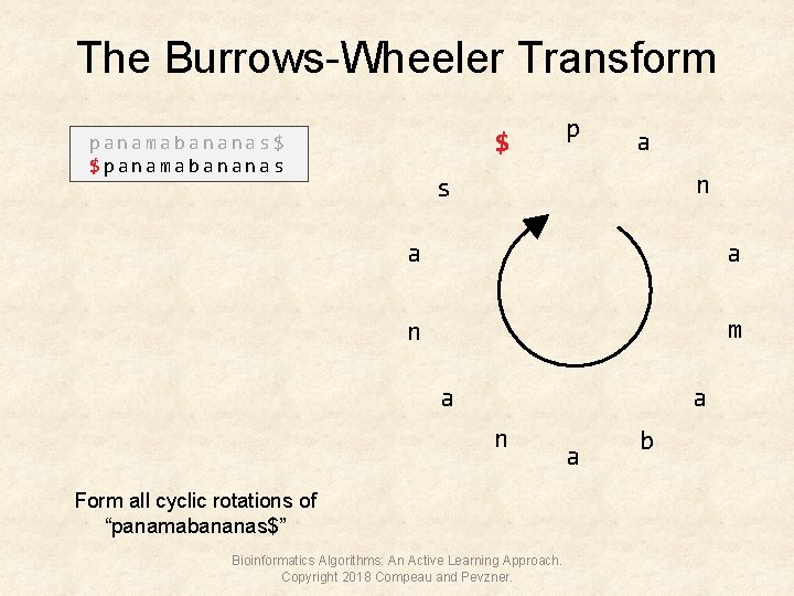 The Burrows-Wheeler Transform $ panamabananas$ $panamabananas p a n s a a n m