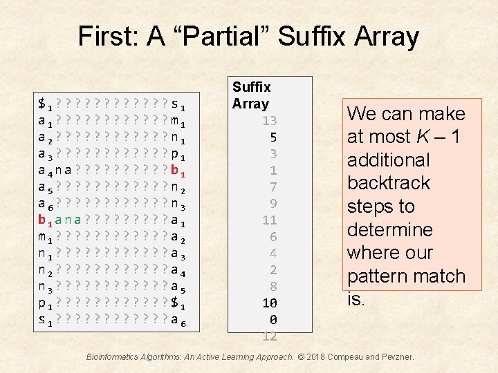 First: A “Partial” Suffix Array $1? ? ? s 1 a 1? ? ?