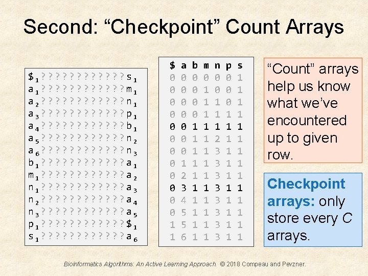 Second: “Checkpoint” Count Arrays $1? ? ? s 1 a 1? ? ? m