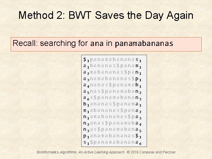 Method 2: BWT Saves the Day Again Recall: searching for ana in panamabananas $1