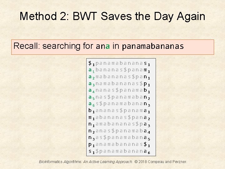 Method 2: BWT Saves the Day Again Recall: searching for ana in panamabananas $1