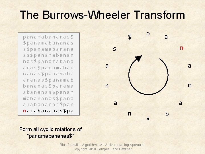 The Burrows-Wheeler Transform panamabananas$ $panamabananas s$panamabanana as$panamabanan nas$panamabana anas$panamaban nanas$panamaba ananas$panamab bananas$panama abananas$panam mabananas$pana