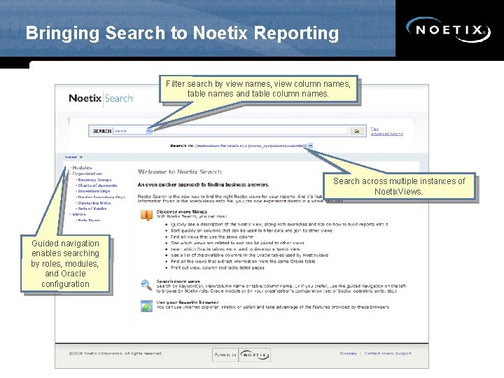 Bringing Search to Noetix Reporting Filter search by view names, view column names, table