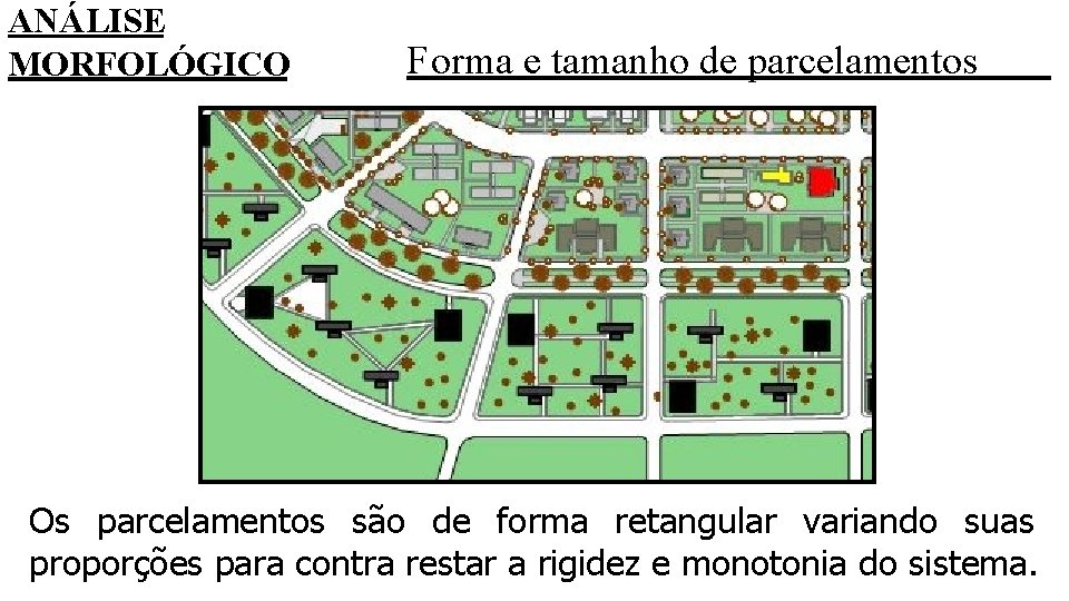 ANÁLISE MORFOLÓGICO Forma e tamanho de parcelamentos Os parcelamentos são de forma retangular variando